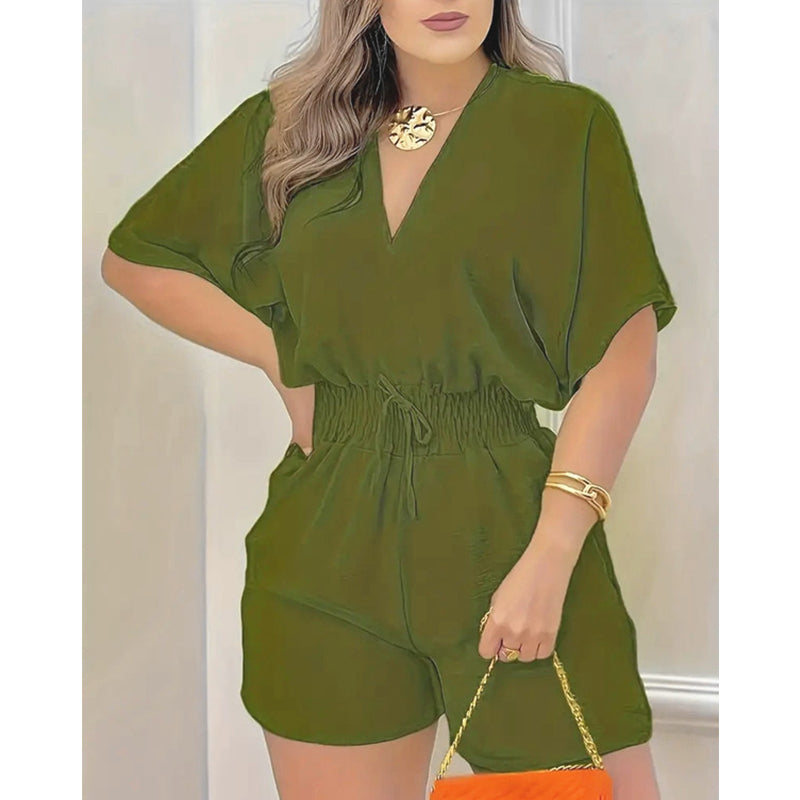 🌞Frühlingserwachen: 50% Rabatt!📿"Easy Breeze" Sommer-Romper: Figurschmeichelnde Smock-Taille & V-Neck