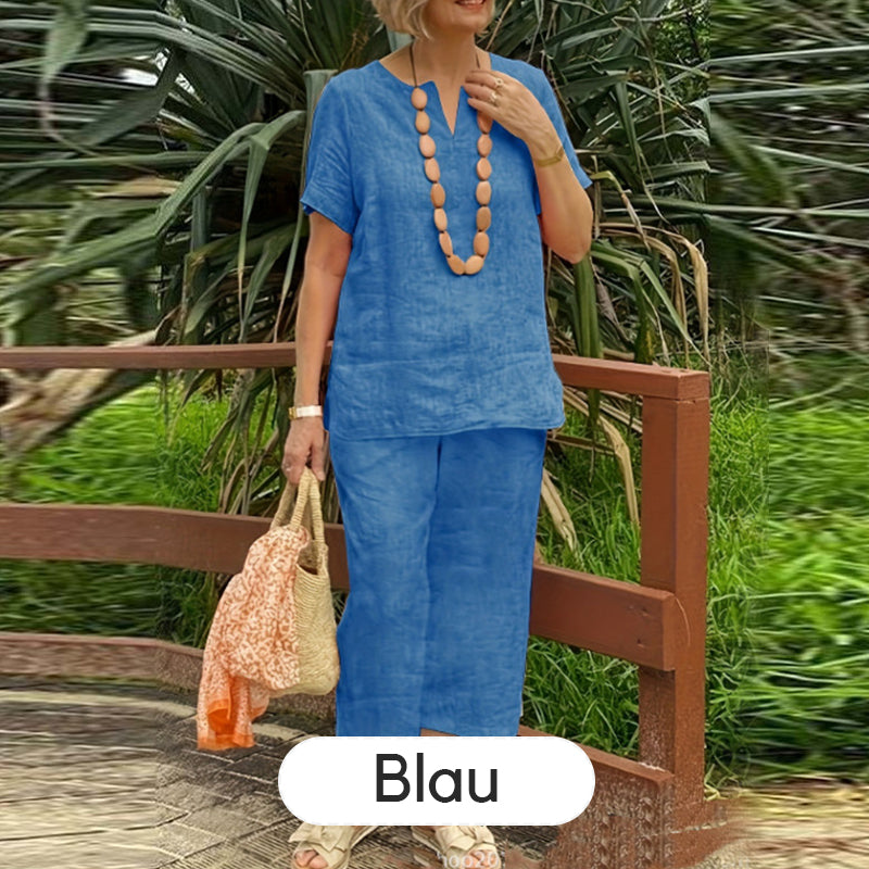 🌞Frühlingserwachen: 50% Rabatt!✨ Damen Lässiges Sommer-Set (Kurzarmhemd + Elastische Bund-Hose)