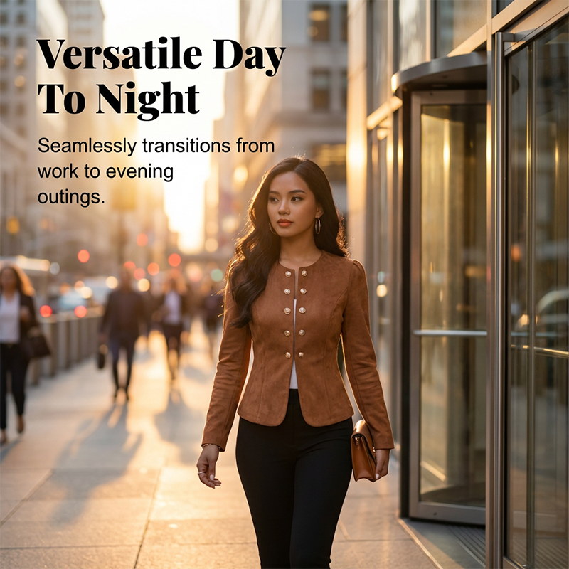 🌞Frühlingserwachen: 50% Rabatt!✨Damen Kragenlose Kunstwildleder-Jacke – Kurze Silhouette, Samtige Textur