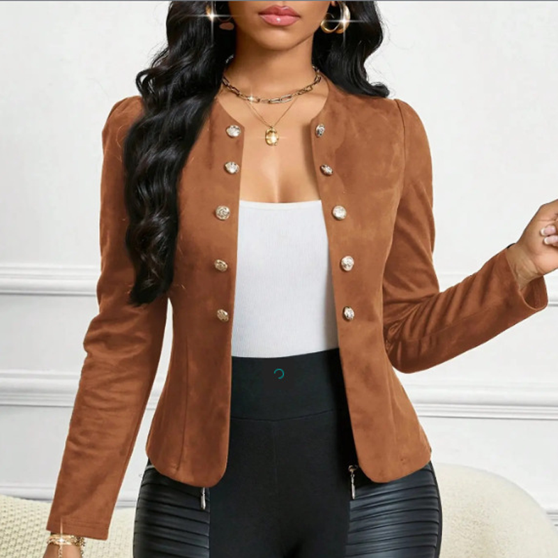 🌞Frühlingserwachen: 50% Rabatt!✨Damen Kragenlose Kunstwildleder-Jacke – Kurze Silhouette, Samtige Textur