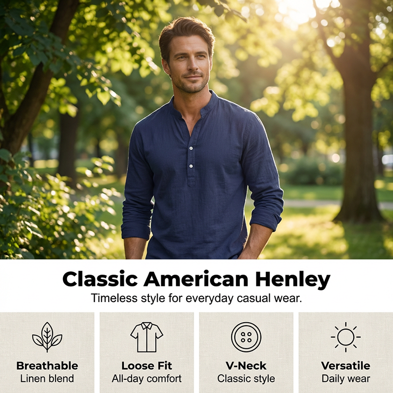 🌞Frühlingserwachen: 50% Rabatt!🔥Herren Henley aus Leinen-Mix – Atmungsaktiv, Bügelfrei & Zeitlos Elegant