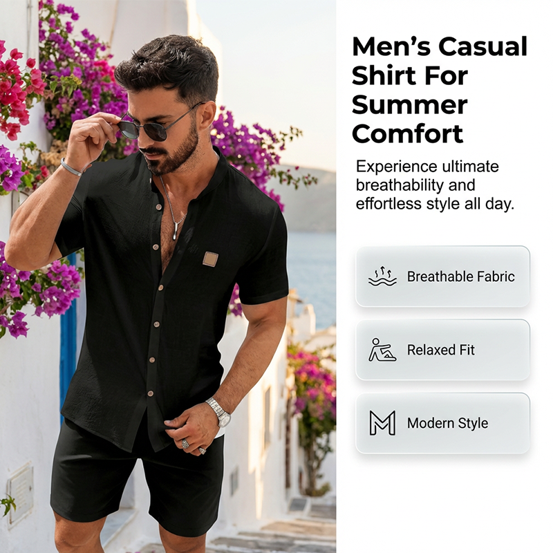 🌞Frühlingserwachen: 50% Rabatt!🔥Modernes Stehkragen-Hemd: Atmungsaktives Herren Kurzarmhemd im Relaxed Fit