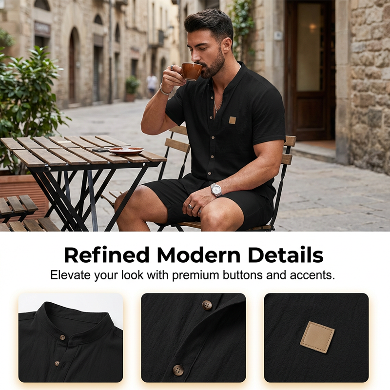 🌞Frühlingserwachen: 50% Rabatt!🔥Modernes Stehkragen-Hemd: Atmungsaktives Herren Kurzarmhemd im Relaxed Fit