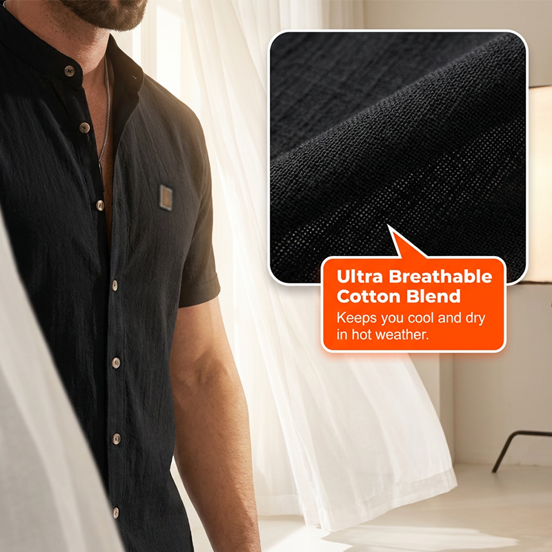 🌞Frühlingserwachen: 50% Rabatt!🔥Modernes Stehkragen-Hemd: Atmungsaktives Herren Kurzarmhemd im Relaxed Fit