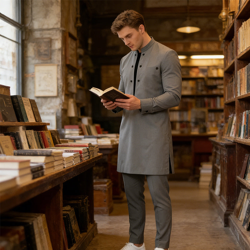 🌞Frühlingserwachen: 50% Rabatt!💎Modernes Herren-Set "Urban Elite": Elegante Tunika & Hose im Mandarin-Stil