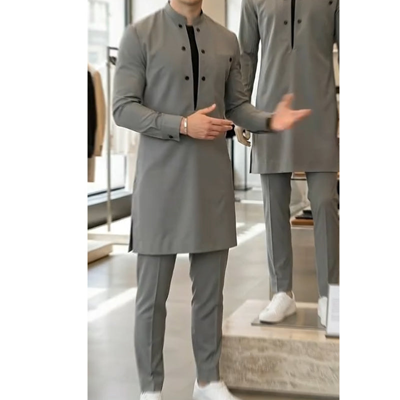 🌞Frühlingserwachen: 50% Rabatt!💎Modernes Herren-Set "Urban Elite": Elegante Tunika & Hose im Mandarin-Stil