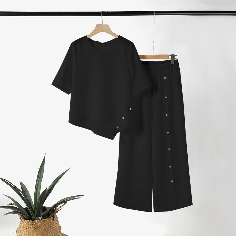 🌞Frühlingserwachen: 50% Rabatt!✨Boho Zweiteiler für Damen: Fließendes Hosen-Set mit asymmetrischem Saum & weitem Bein