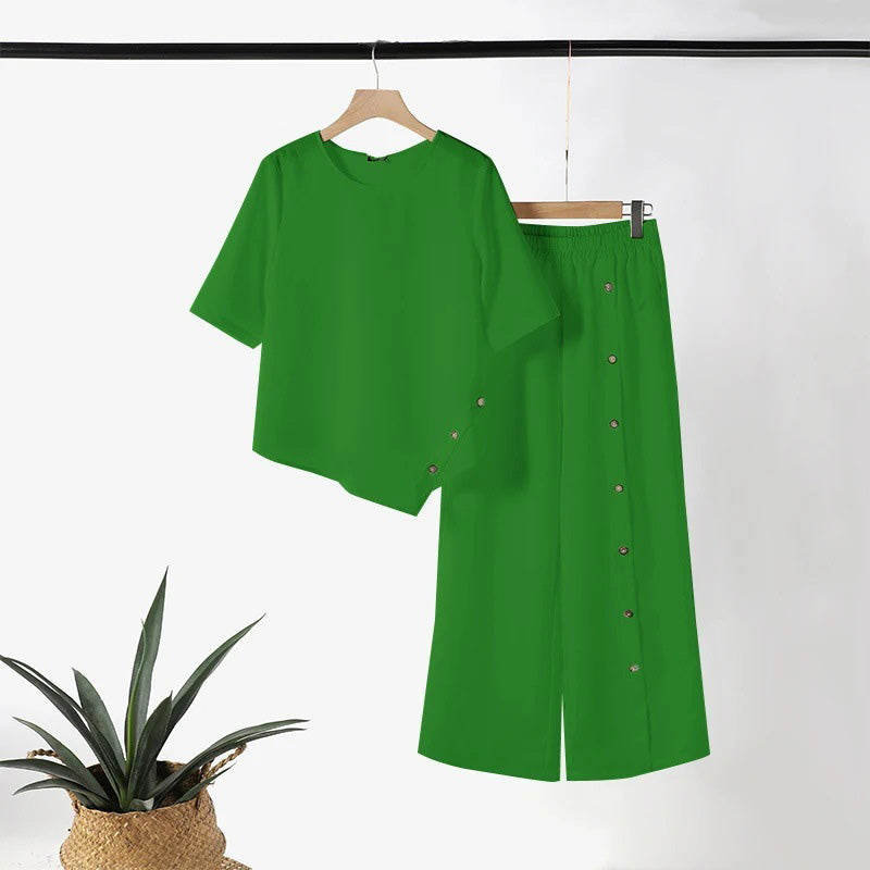 🌞Frühlingserwachen: 50% Rabatt!✨Boho Zweiteiler für Damen: Fließendes Hosen-Set mit asymmetrischem Saum & weitem Bein