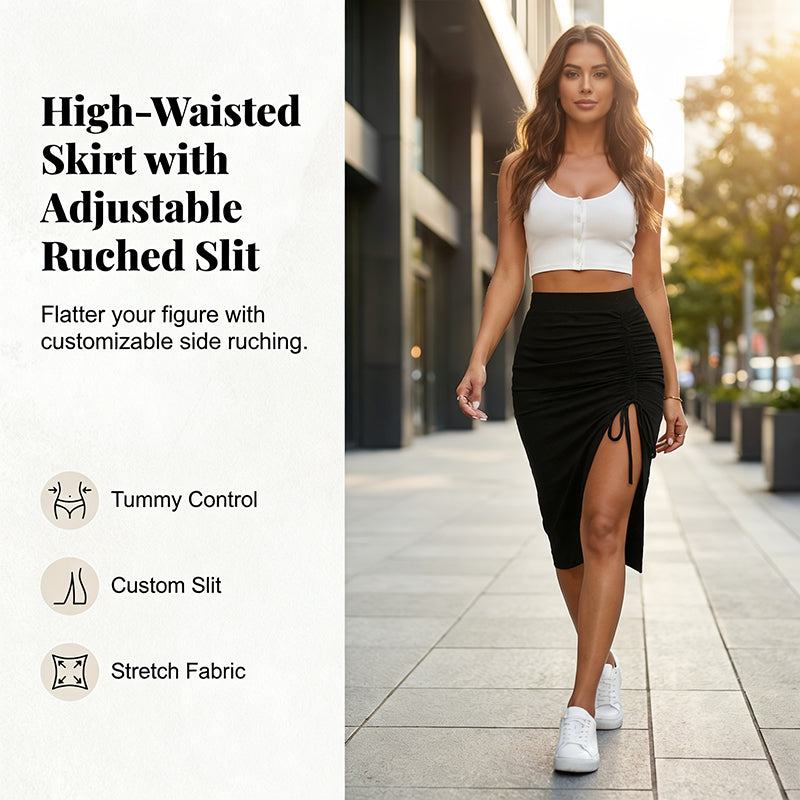 🌞Frühlingserwachen: 50% Rabatt!🌸Figurschmeichelnder High-Waist Rock mit Raffung – Von klassisch Schwarz bis Leo-Chic