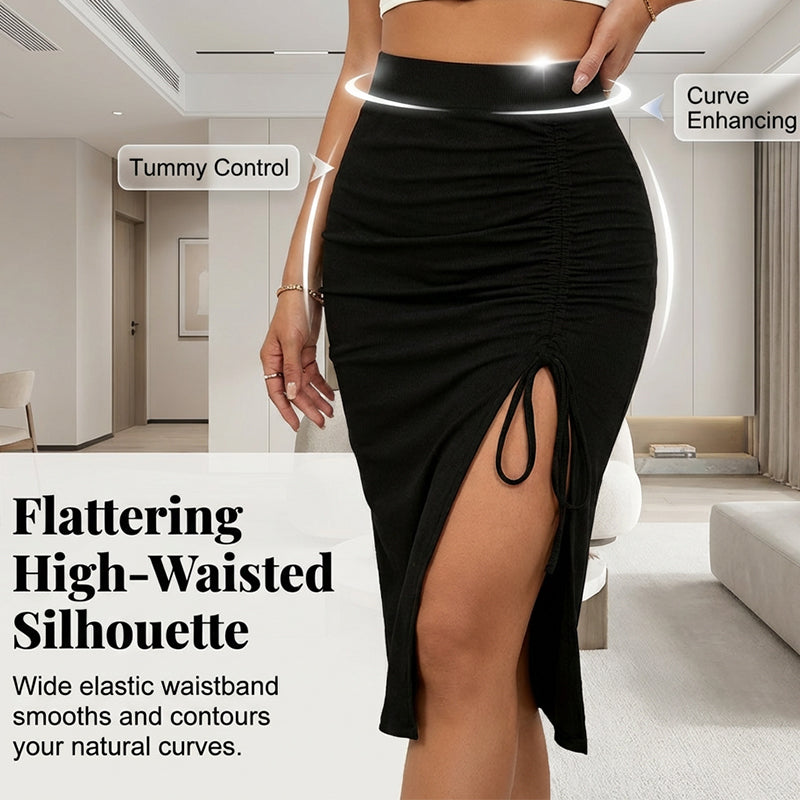 🌞Frühlingserwachen: 50% Rabatt!🌸Figurschmeichelnder High-Waist Rock mit Raffung – Von klassisch Schwarz bis Leo-Chic