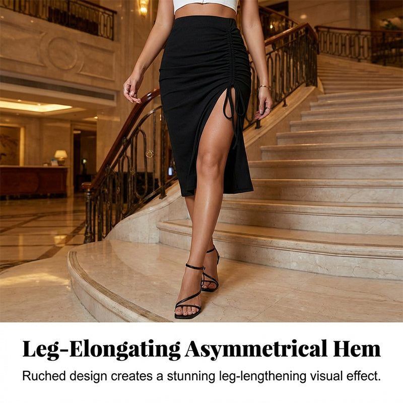 🌞Frühlingserwachen: 50% Rabatt!🌸Figurschmeichelnder High-Waist Rock mit Raffung – Von klassisch Schwarz bis Leo-Chic