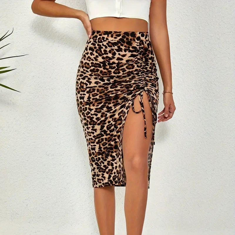 🌞Frühlingserwachen: 50% Rabatt!🌸Figurschmeichelnder High-Waist Rock mit Raffung – Von klassisch Schwarz bis Leo-Chic