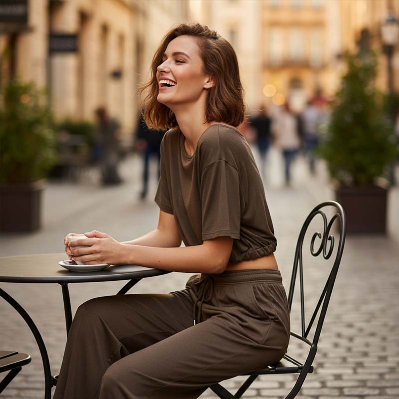 🌞Frühlingserwachen: 50% Rabatt!💎"Soft-Touch" Lounge-Set mit asymmetrischem Off-Shoulder Top & Weiter Hose