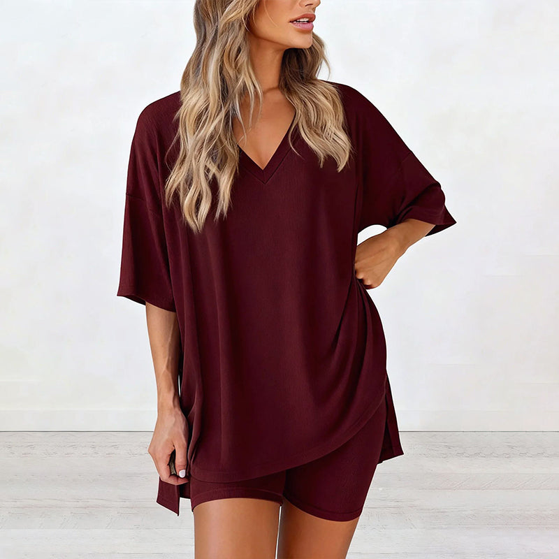 🌞Frühlingserwachen: 50% Rabatt!💎Damen Lounge-Set mit V-Ausschnitt – Knitterfrei & Seidig Weich für Deinen Wohlfühl-Moment