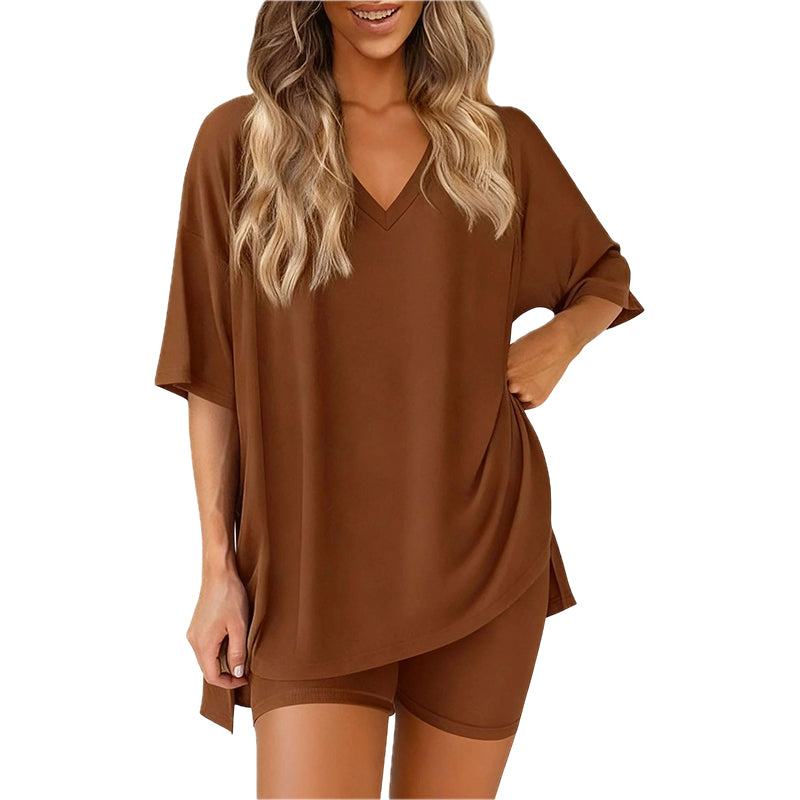 🌞Frühlingserwachen: 50% Rabatt!💎Damen Lounge-Set mit V-Ausschnitt – Knitterfrei & Seidig Weich für Deinen Wohlfühl-Moment