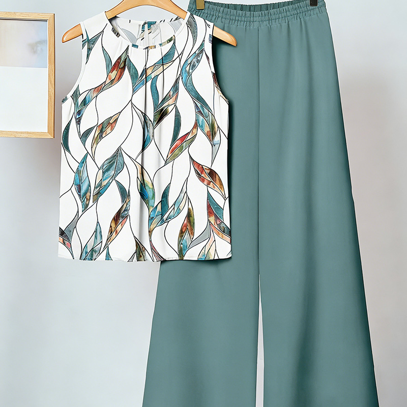 🌞Frühlingserwachen: 50% Rabatt!💎Sommerliche Eleganz: Zweiteiliges Print-Set mit fließender weiter Hose