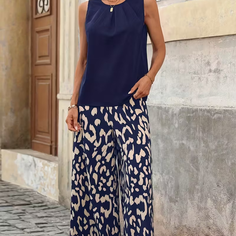 🌞Frühlingserwachen: 50% Rabatt!💎Sommerliche Eleganz: Zweiteiliges Print-Set mit fließender weiter Hose