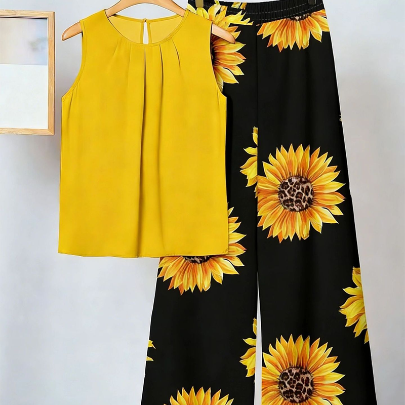 🌞Frühlingserwachen: 50% Rabatt!💎Sommerliche Eleganz: Zweiteiliges Print-Set mit fließender weiter Hose