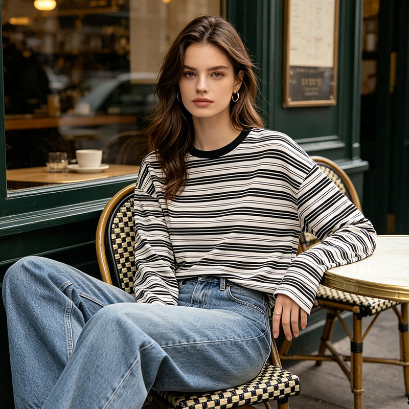 🌞Frühlingserwachen: 50% Rabatt!🎉Klassisches Langarmshirt mit Retro-Streifen: Knitterfrei, Weich & Vielseitig