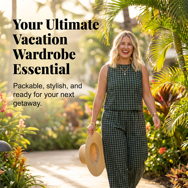 Summer Gingham Print Tank and Trousers Outfit