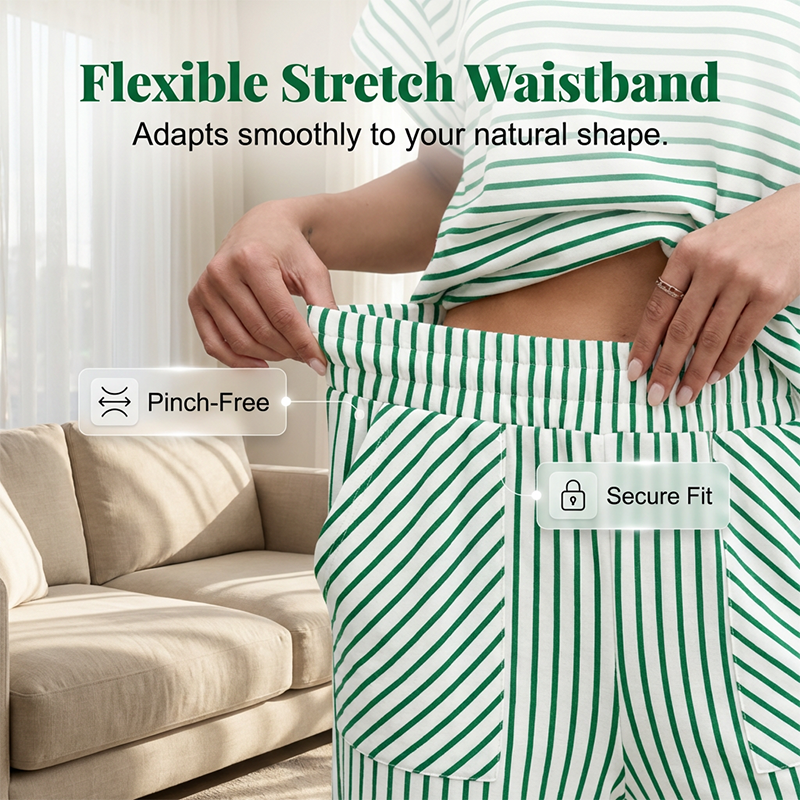 👚 Zweiteiliges Lounge-Set für Damen mit Streifenmuster – tiefe Seitentaschen, bequemer Stretch-Bund. ✨