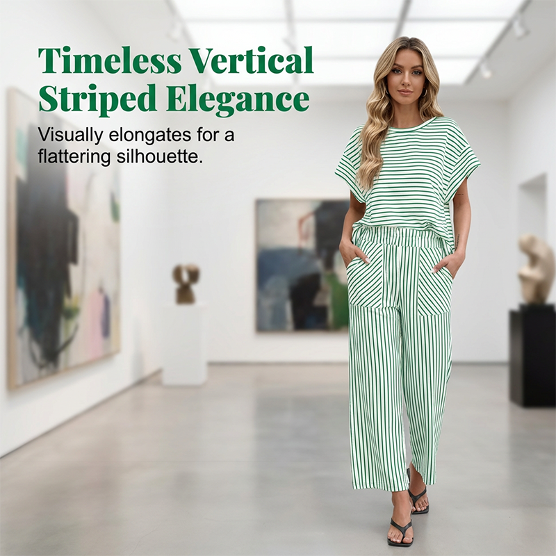 👚 Zweiteiliges Lounge-Set für Damen mit Streifenmuster – tiefe Seitentaschen, bequemer Stretch-Bund. ✨