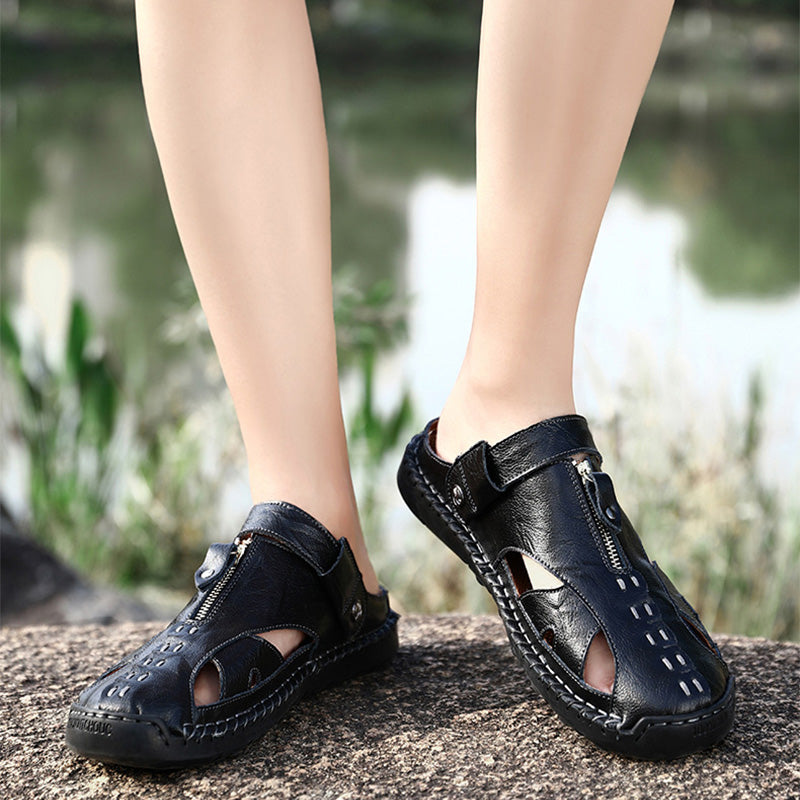 🏆Handgefertigt aus echtem Leder🥇Lässige Sandalen mit umklappbarem Fersenriemen für Herren