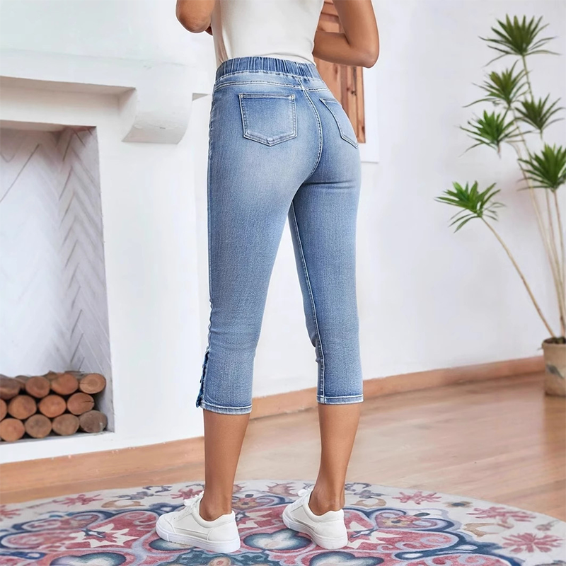 Women's Stretch Capri Jeans with Drawstring Waist