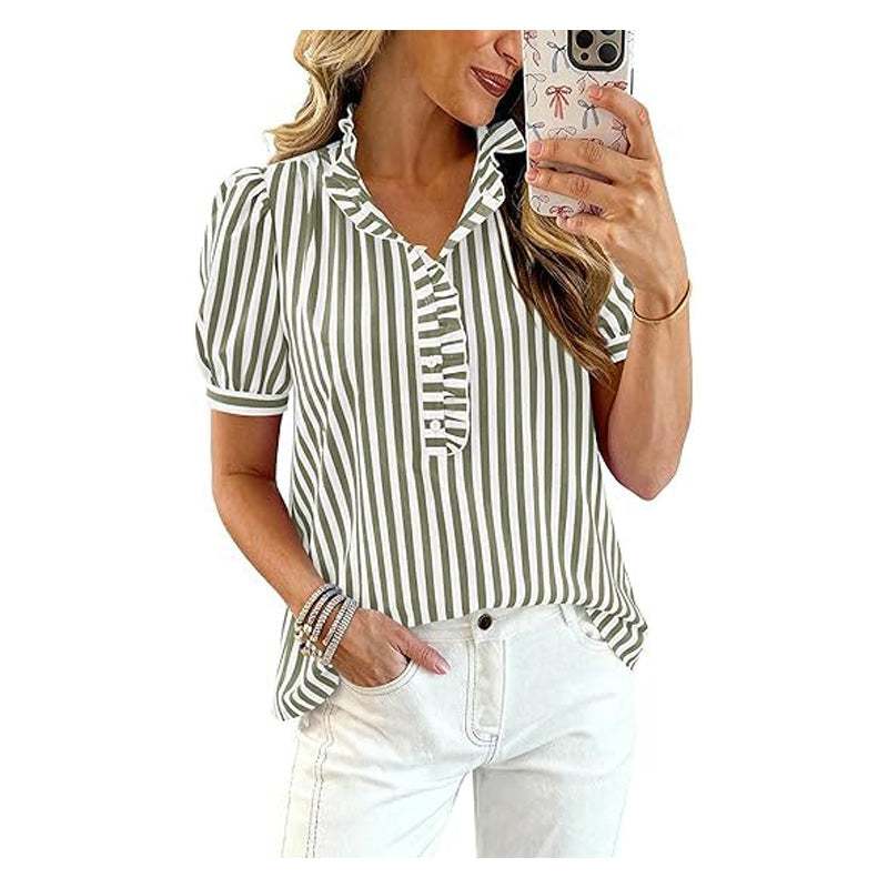 Women's Casual Ruffled Puff Sleeve Top