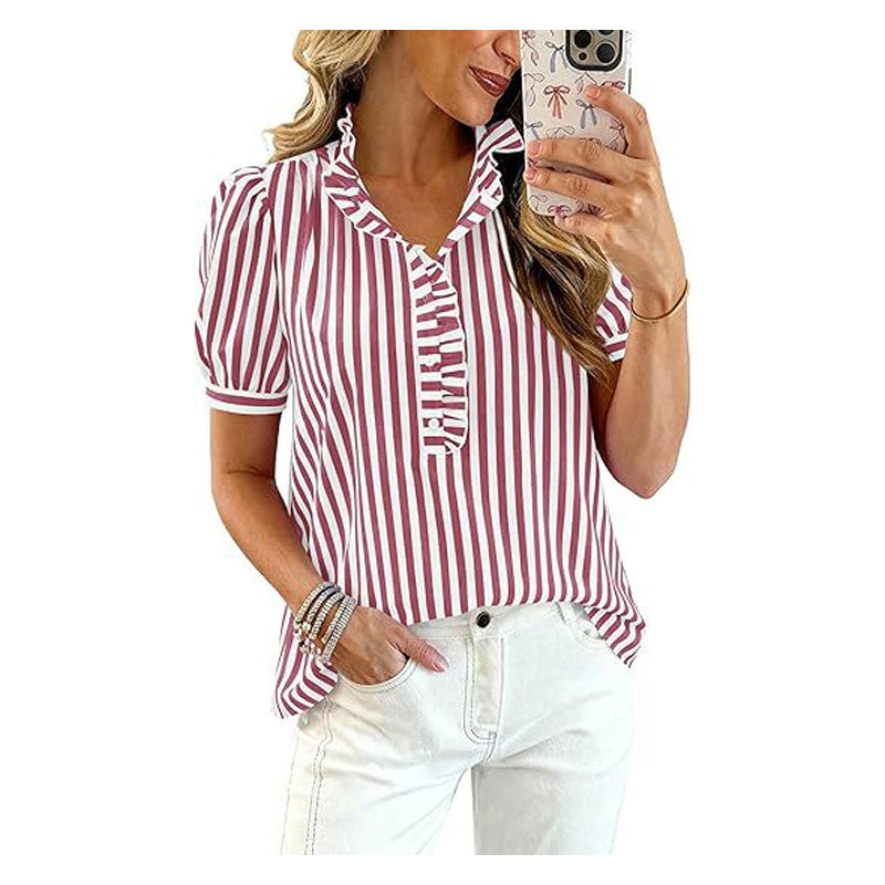 Women's Casual Ruffled Puff Sleeve Top