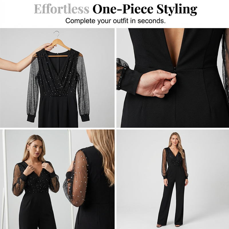 🌞Frühlingserwachen: 50% Rabatt!🪄Schlankmachender Abend-Einteiler mit V-Ausschnitt – Dein Wow-Effekt für Events