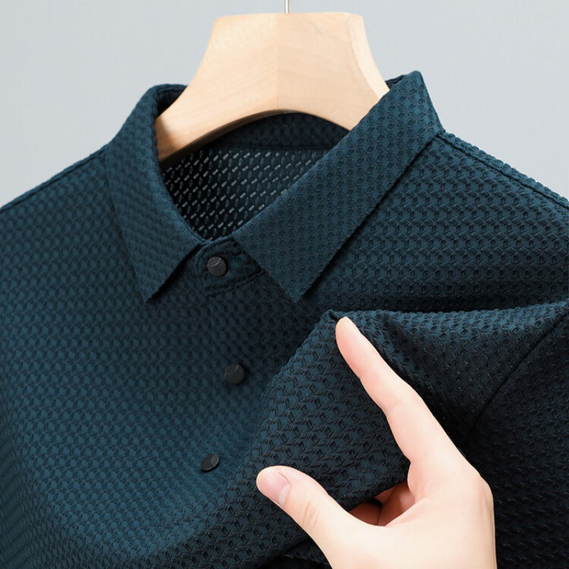 🌞Frühlingserwachen: 50% Rabatt!❄️Premium Eisenseiden-Polo für Herren: Kühl-Effekt & Absolut Bügelfrei